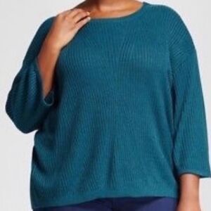 Ava & Viv Teal Ribbed 3/4 length sleeve Sweater Size X ( 14W)